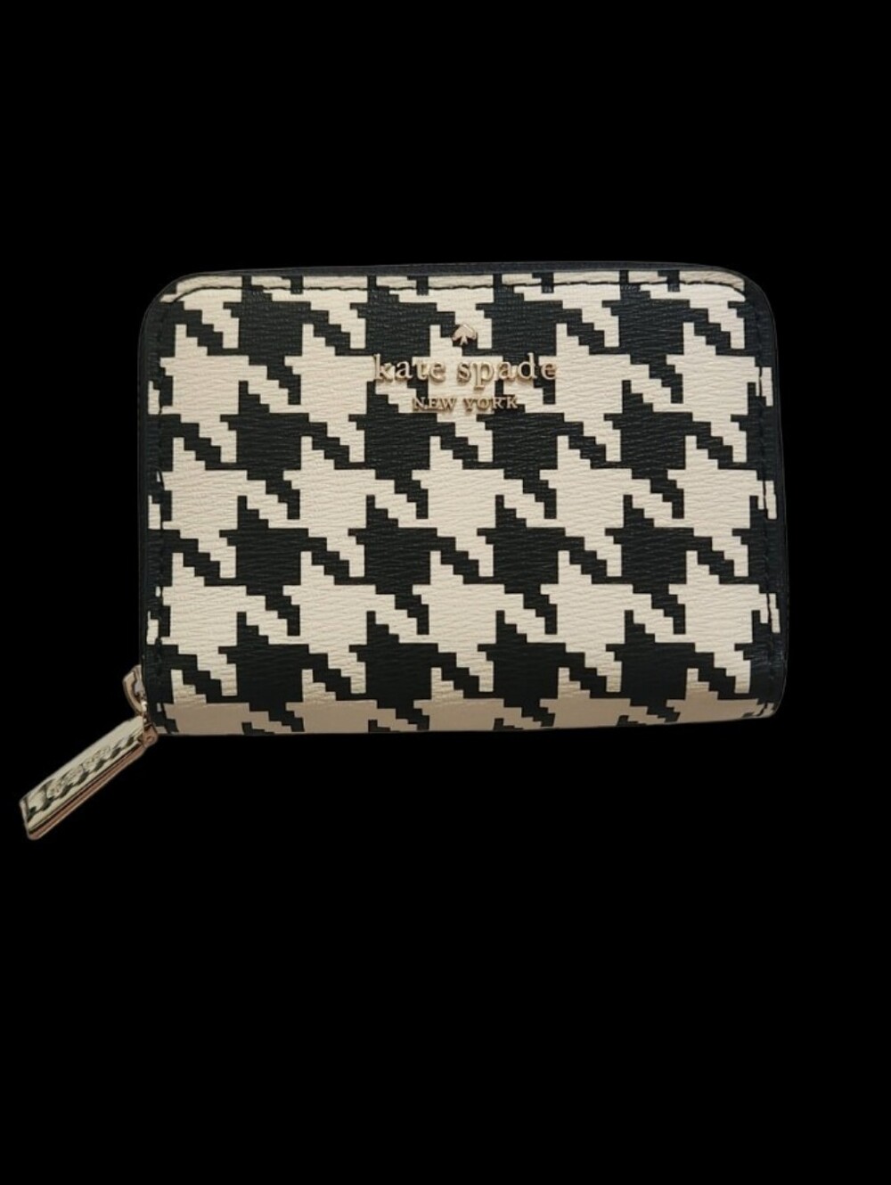 kate spade Darcy Black & White Houndstooth Zip Wallet